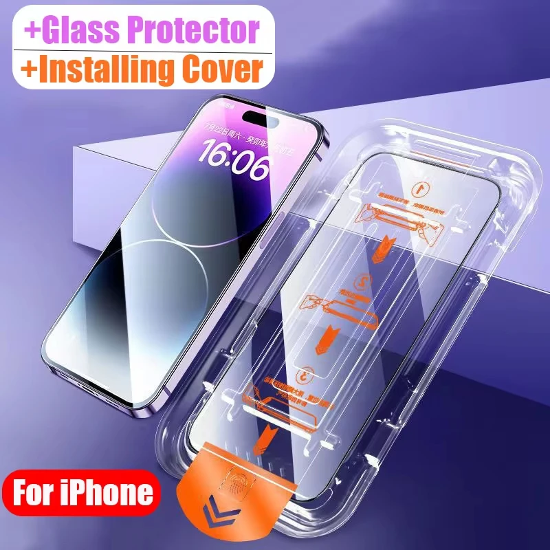 Dust Free Installation HD Screen Protector For iPhone 16 13 11 12 14 15 Pro Max X XR XS Max 6 7 8 Plus 6S Mini 13pro Glass Film