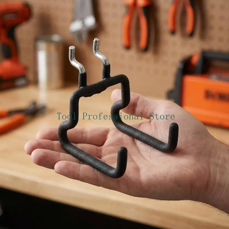 57QF Pegboard Tool Hangers for 1/4 In Boards, Square Steel Storage Pair