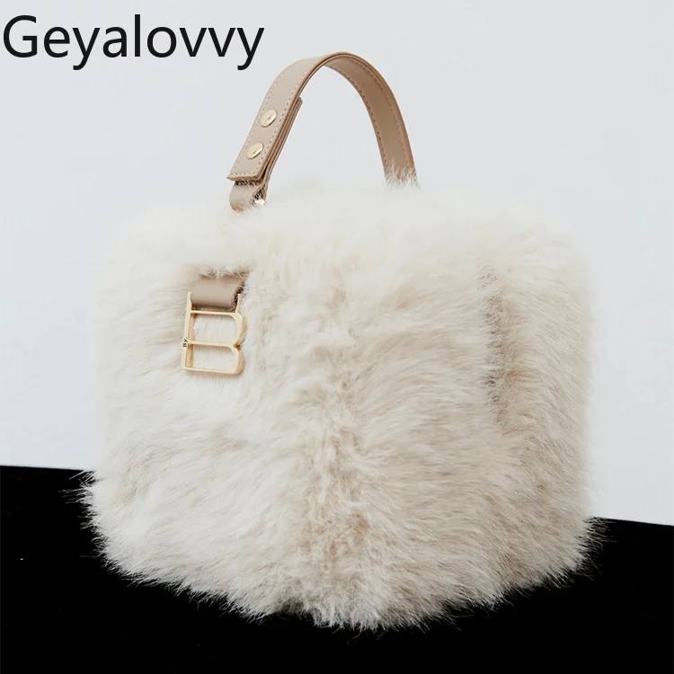 Japanese Style Multi-purpose Women's Plush Handbag Crossbody Bag Autumn Winter Sweet Cute Girls Square 3D Fur Makeup Bags Box