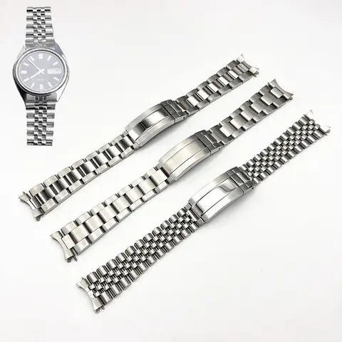 19mm Silver Watch Strap for Seiko5 SNXS73 75 77 SNXS80 81 SNXF05 SNXG47 Watchband Arc Curved Bracelet Stainlss Steel Metal Chain