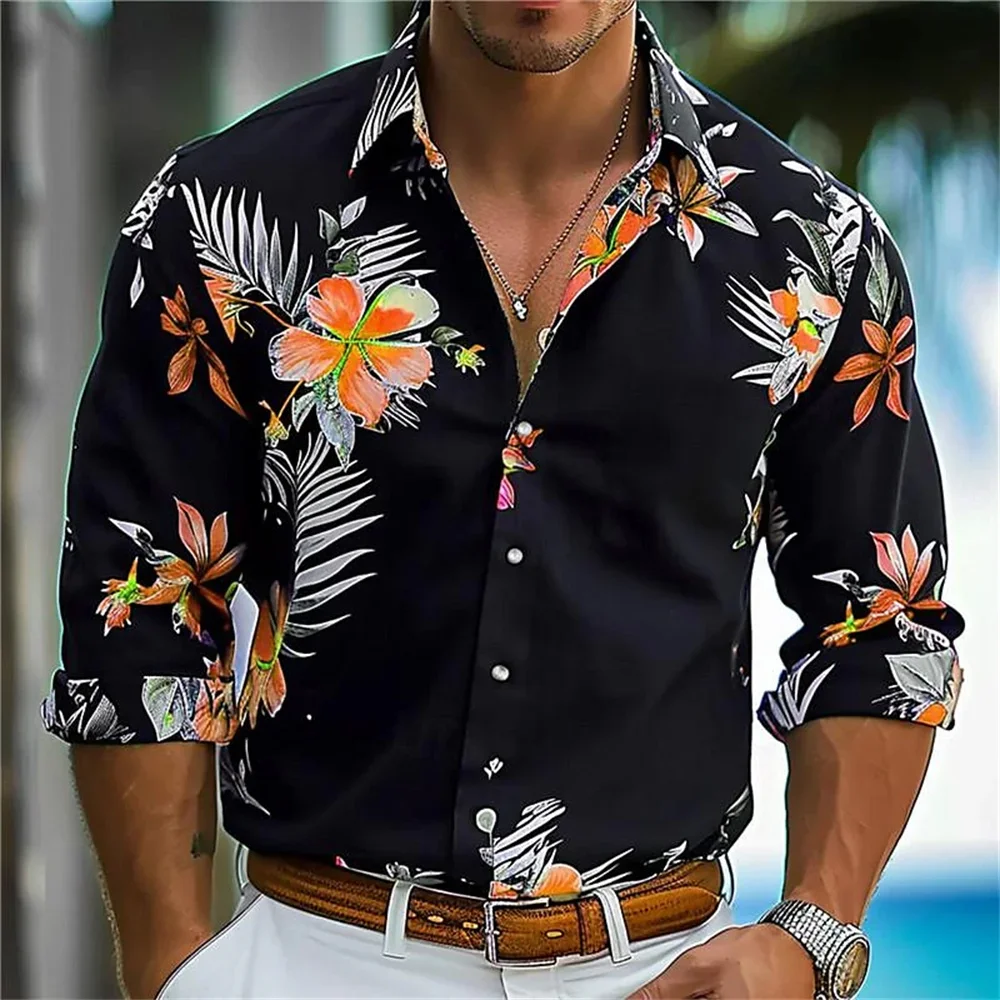 2024 New Men's Long sleeved Shirt Button Trendy Geometric Fragmented Flower Clear Pattern Soft and Comfortable Clothing S-6XL