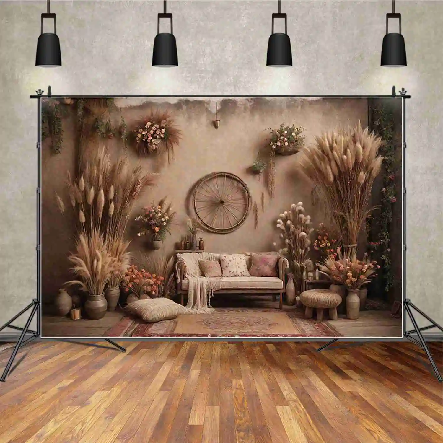MOON.QG Rural Home Birthday Background Women'S Boho Living Room Wall Backdrops Customized Party Decoration Photography Props