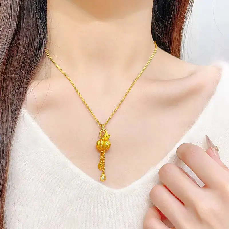 قلادة نسائية من الذهب عيار 24 قيراط AU999 على شكل قرع ذهبي وفيرة |   القرع القديم مع كرمة اليشم، أنيقة للولائم