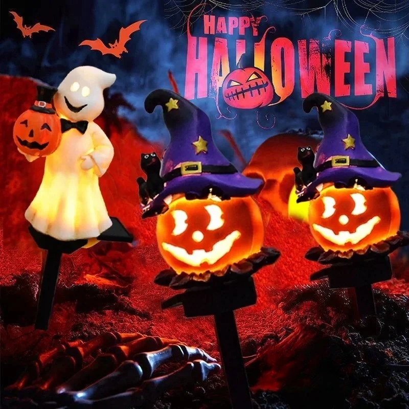 1PC Solar Halloween Pumpkin Garden Light Craft Outdoor Ground Stake Decor for Ghost Festival Party Atmosphere Spooky Ambience