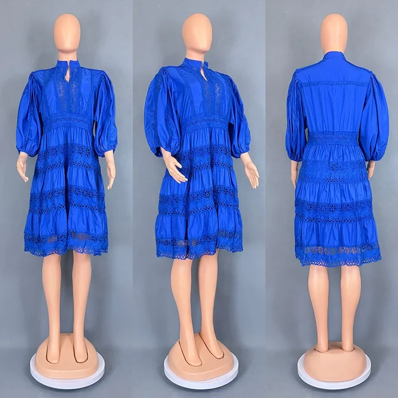 

Quality Organza Midi Hollow Out Dresses Women's Half Sleeve 2025 Summer Embroidery Lace Evening Party Short Dress Shirt Lady