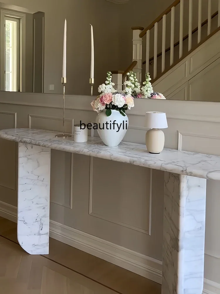 French large white retro medieval marble entrance table oval household entrance