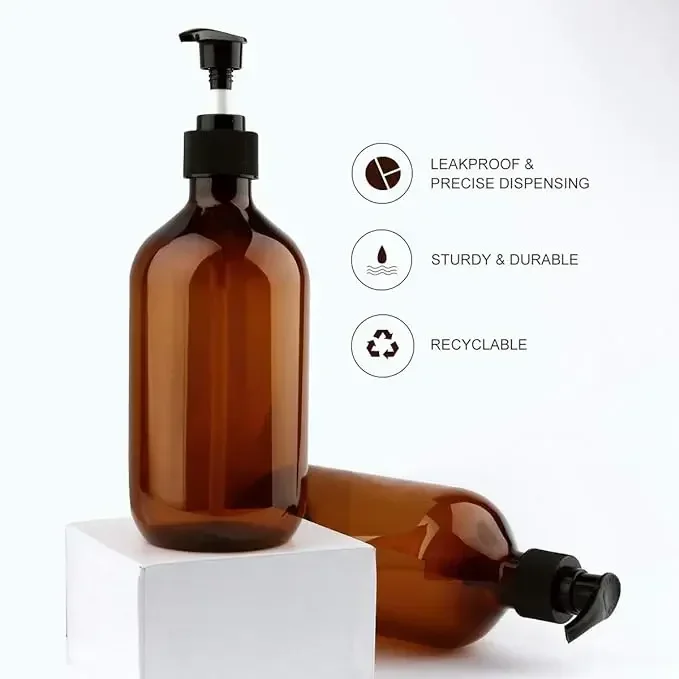 Amber Soap DispenserEmpty Plastic Pump Bottle, Shampoo Hand Soap Container, Fillable, 1Pc, 300 ml, 500ml