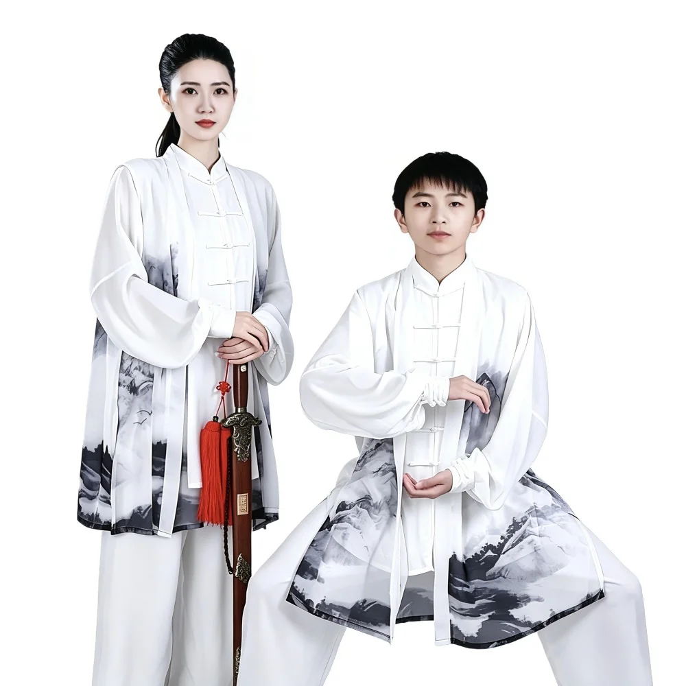 Ink Landscape Tai Chi Uniform 3Pcs Set Adult Kids Martial Arts Wing Chun Practice Performance Outfit Traditional Kung Fu Suit