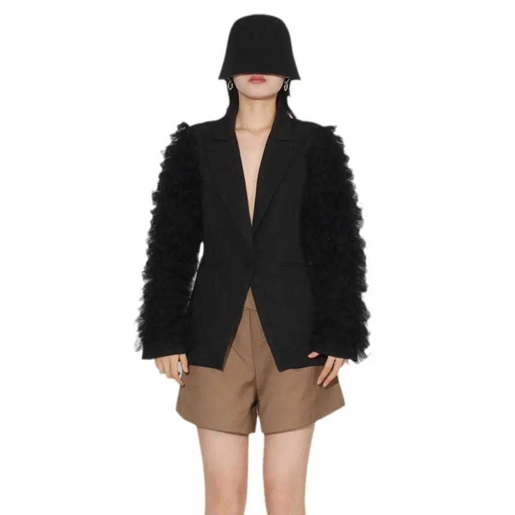 

Women's Temperament Casual Jacket High-End Splicing Gauze Pleated Niche Versatile Small Suit Trendy Autumn Wear