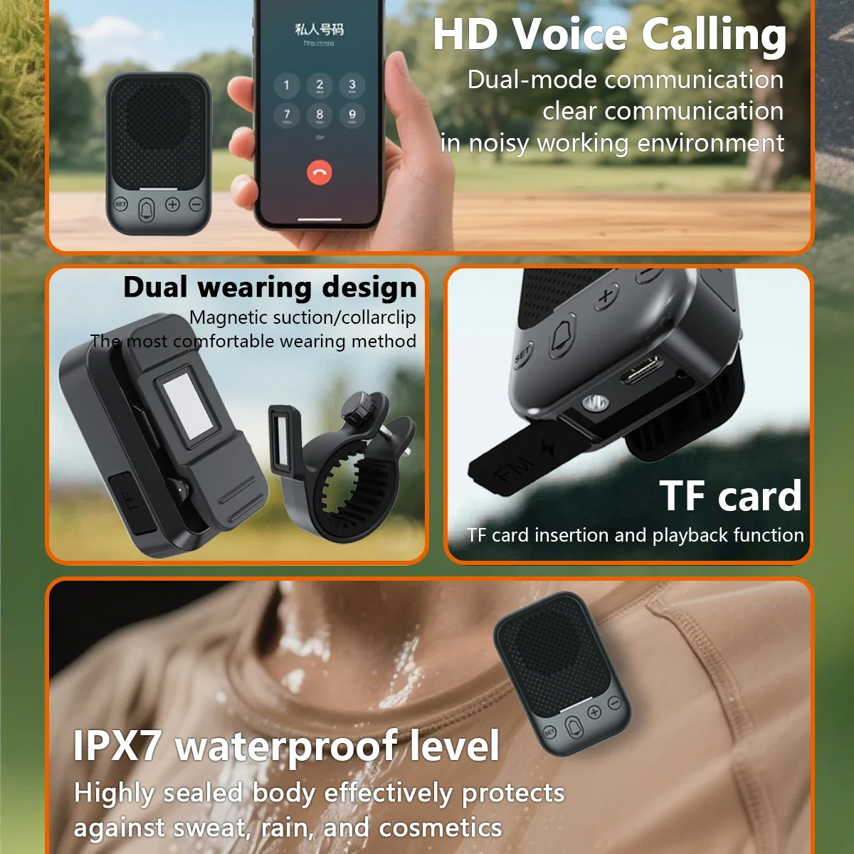 جديد في الهواء الطلق يمكن ارتداؤها دراجة مكبرات صوت بخاصية البلوتوث TWS صندوق الصوت اللاسلكي المدمج في هيئة التصنيع العسكري حر اليدين دعوة IPX7 مضخم صوت مقاوم للماء