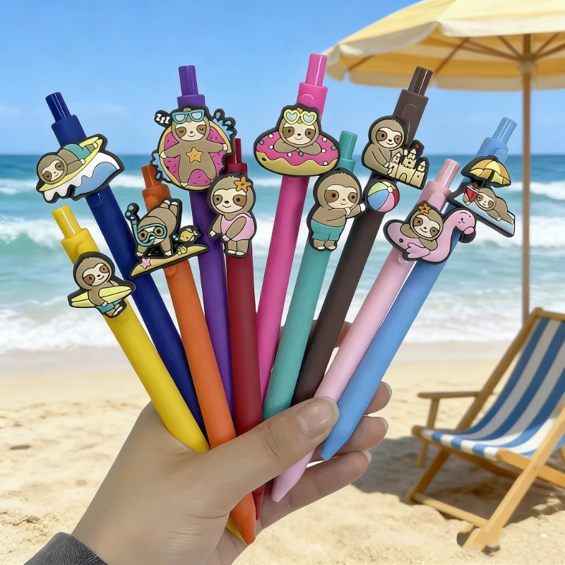 

5pcs/10pcs Beach sloth series surface mount ballpoint pen for students to write and start school