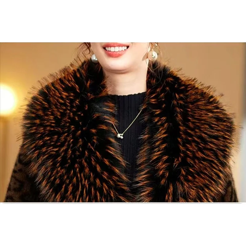 جديد خريف وشتاء 2026 جاكيت جديد من الفرو مطبوع عليه الفهد ملابس خارجية معطف نسائي متوسط الطول فضفاض دافئ بياقة ماو ماو معطف باركر