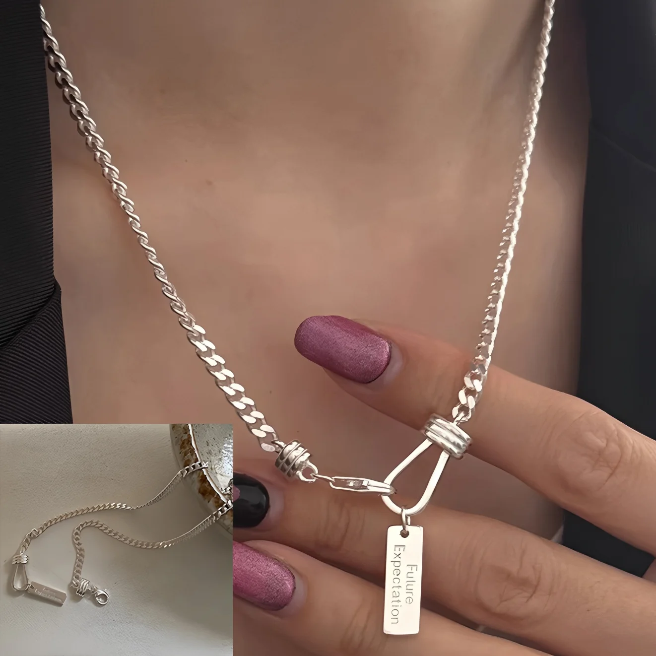 Women's 925 Sterling Silver Line Necklace