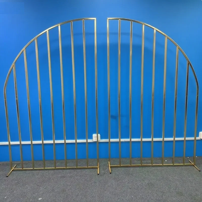 

2 PCS Wedding Arch Shiny Backdrop Balloon Stand Background Metal Gold Plating Outdoor Artificial Flower Door Shelf Frame