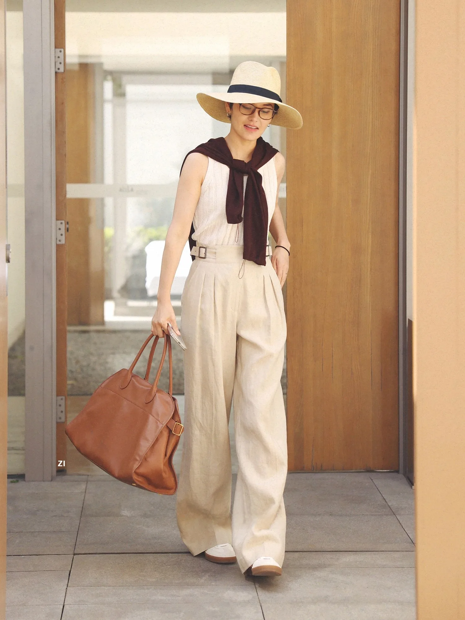 

MsDidion Salt Lake Reflections High Waist Wide Leg Pants Casual Adjustable Buckle Cool Feeling Linen Women's Premium Fashion