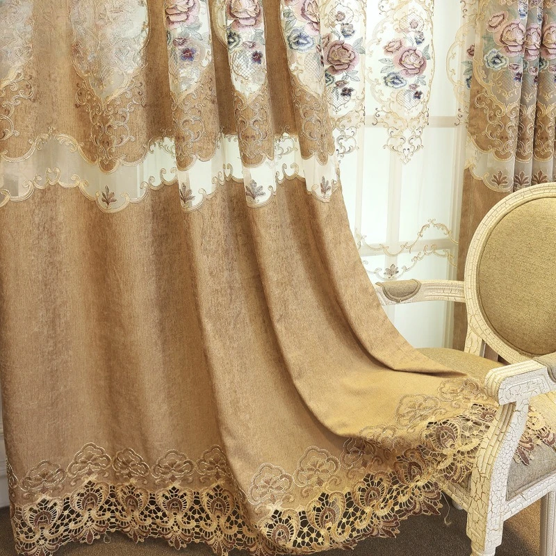 Custom  Size！！European Style Hollow Water-soluble Embroidered Atmospheric Blackout Curtains for Living Dining Room Bedroom Decor