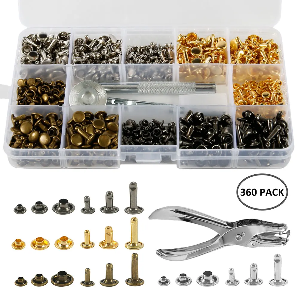 Leather Rivets Kit Metal Multi-color Round Rivet Studs Kit Repair Fixing Tool Kit Sewing Accessories for DIY Crafts Clothes Hats