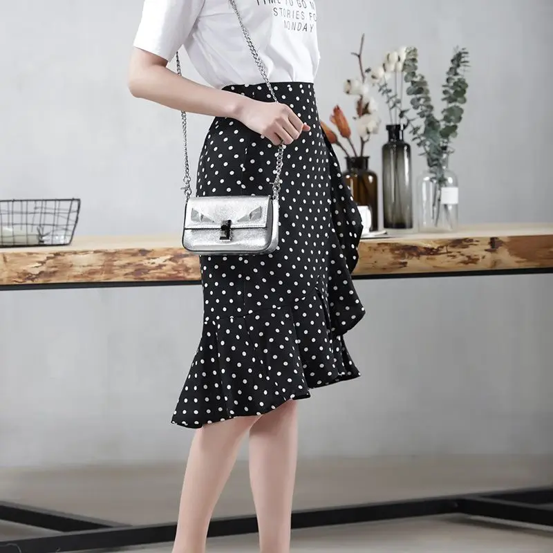 Women's Korean Casual Irregular Printed Skirt Fashion Summer A-Line Trend Lace Up Mermaid Skirts Temperament Female Clothing