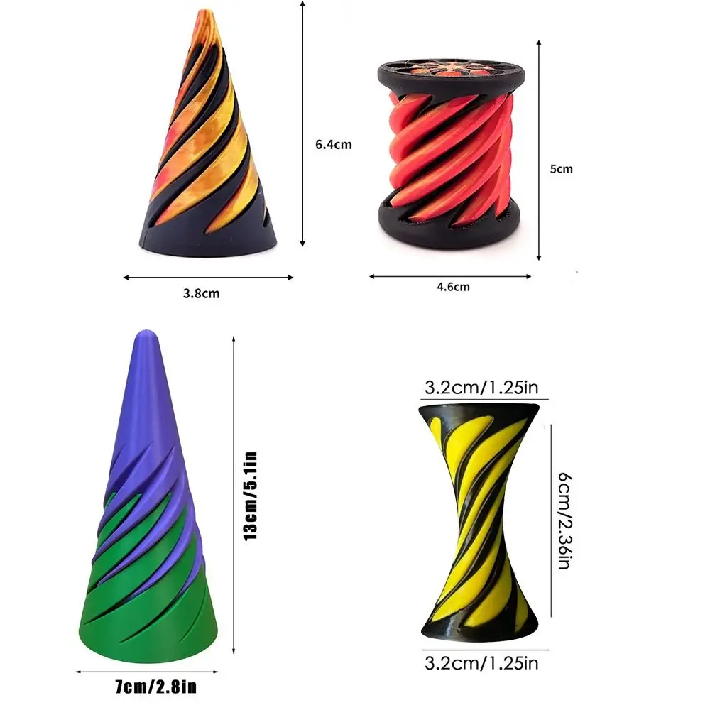 Mini 3d impresso espiral cone brinquedo fidget vortex fio ilusão pirâmide passthrough escultura espiral cone brinquedos de descompressão