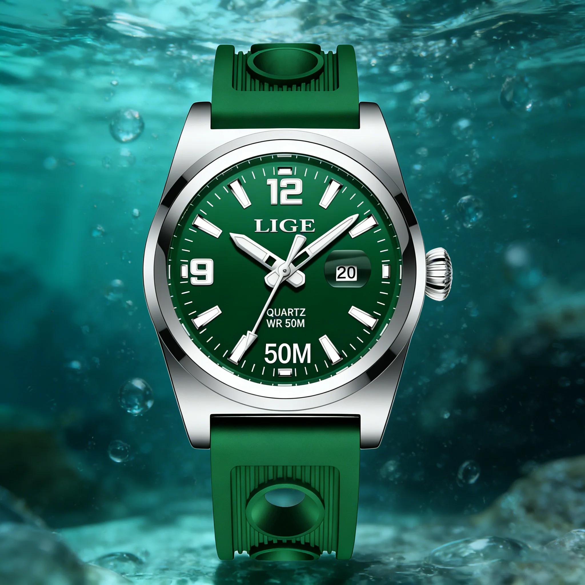 

LIGE Luxury Business Men's Watches 5ATM Waterproof Luminous Date Watch For Men Quartz Clock Sports Silicone Man Wristwatch