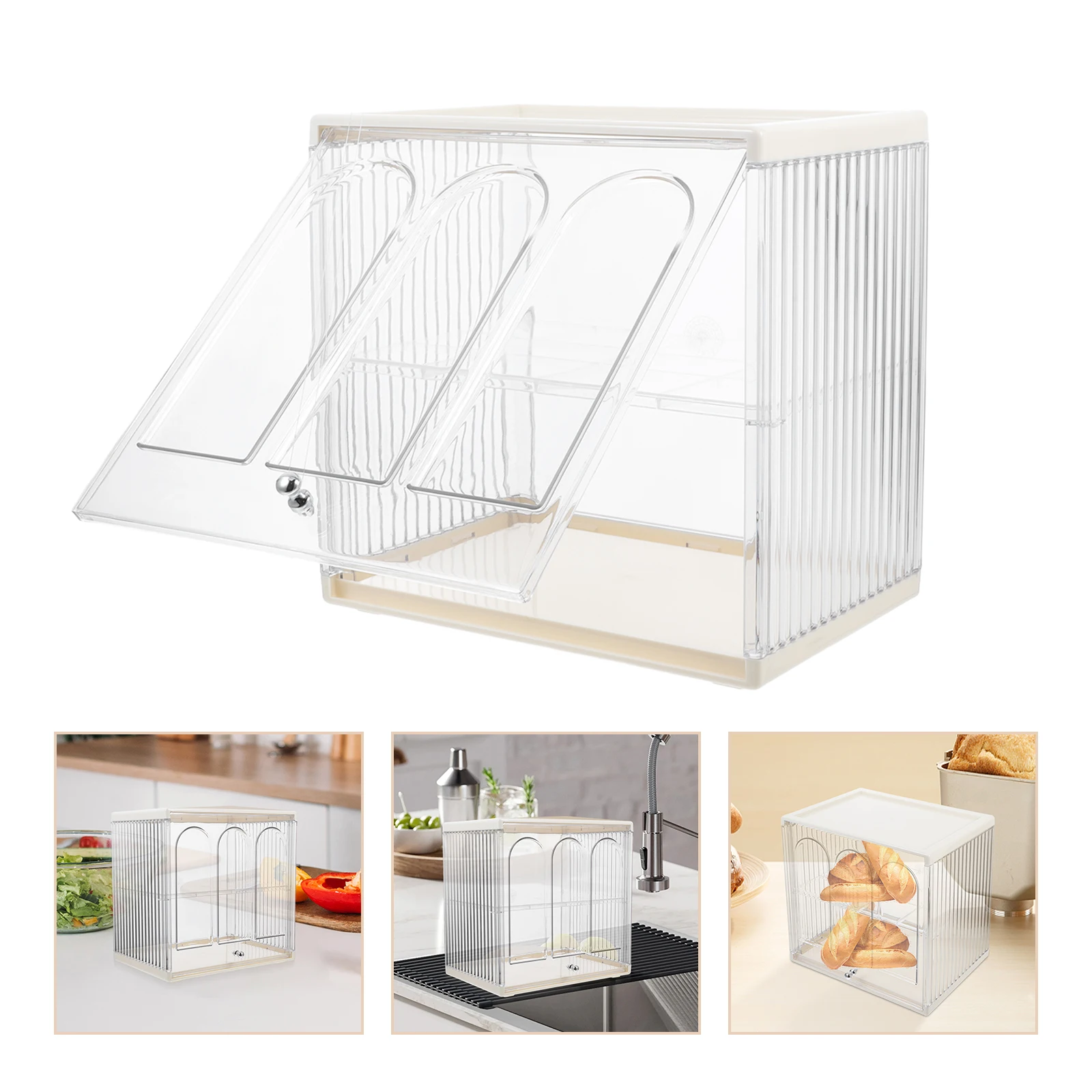 

Storage Box Transparent Large Bread Box with Vintage Arch Design Dual-Layer Moisture-Proof Seal Kitchen for Bread