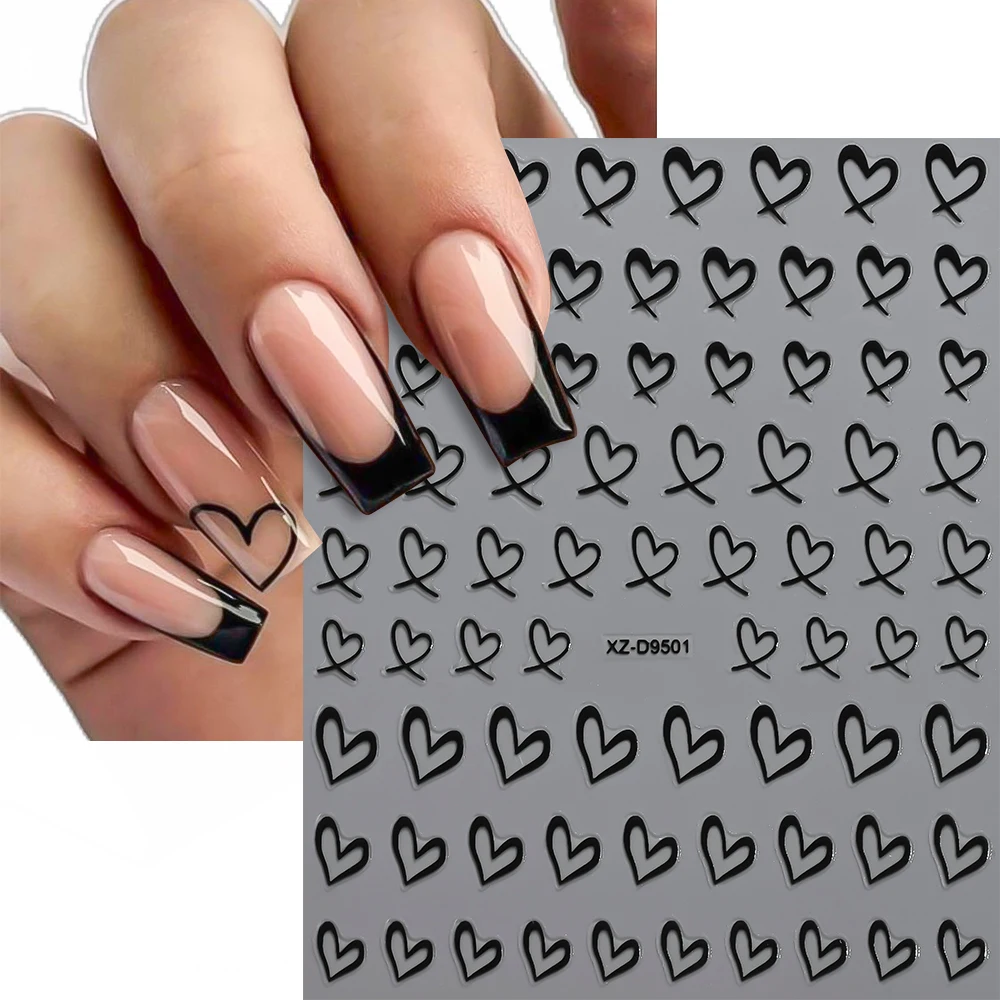 8 feuilles 3D mignon amour coeur autocollant pour ongles rose noir blanc argent or Graffiti coeur ongles décalcomanies auto-adhésif 8*10 cm décoration des ongles