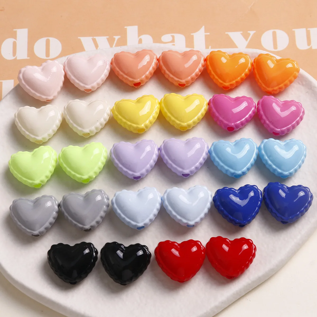 Wholesale 100pcs/lot color print cartoon hearts shape resin straight holes beads diy jewelry earring/bracelet accessory