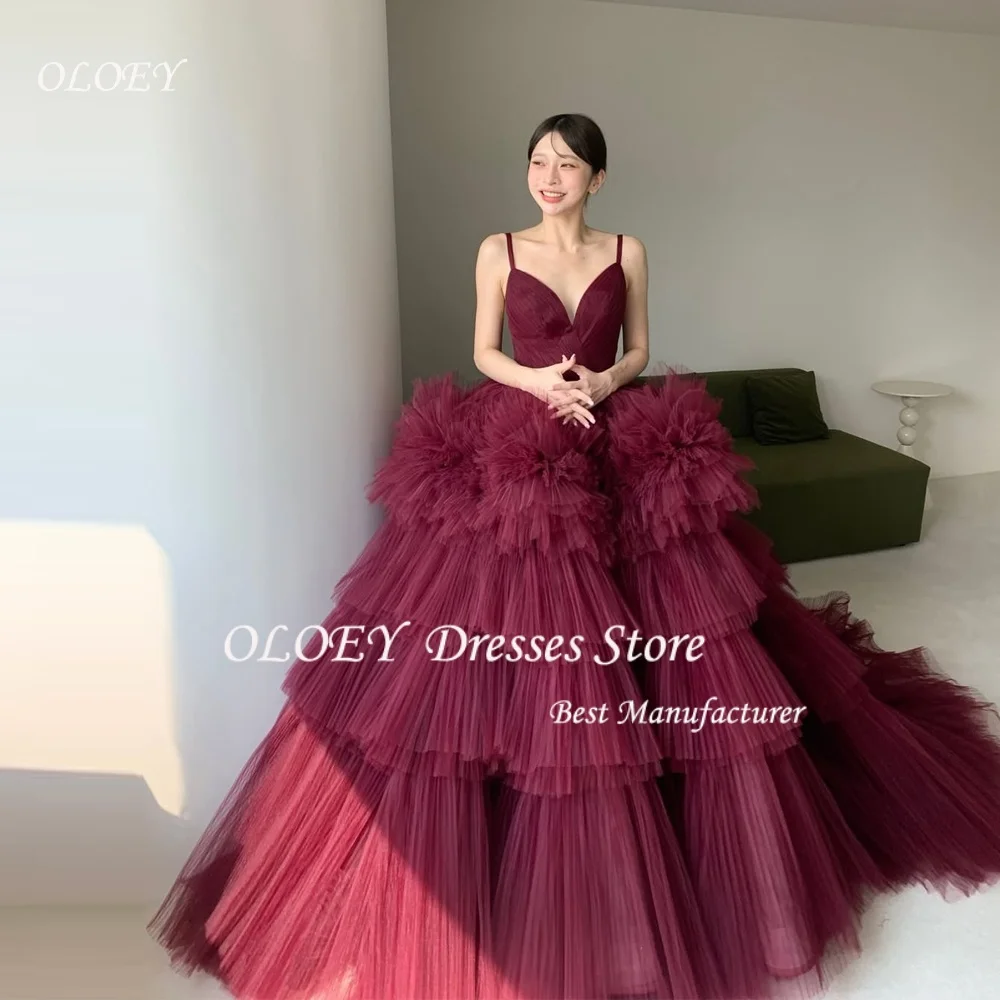 OLOEY, vestidos de fiesta rojos frambuesa de lujo personalizados para mujer, vestido de noche elegante para mujer, bata de boda, velada con cuello en V y tirantes 2026
