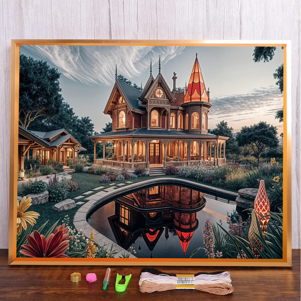 

Scenery House Garden Cross Stitch Patterns DIY Embroidery Sewing Handicraft Knitting Handmade Room Decor For Adults Floss