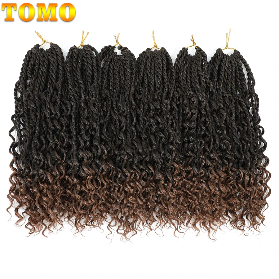 TOMO Senegalese Twist Crochet Hair Curly Ends Synthetic Crochet Braids for Women Ombre Pre-looped Braiding Hair Extensions