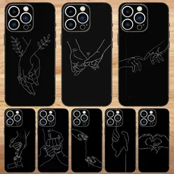 Minimalist Line Couple Hands Phone Case For iPhone15,14,13,12,11,Pro,Max,Plus,Mini,X,XS,XR,8,7,6,S,Plus,SE Soft Black Case