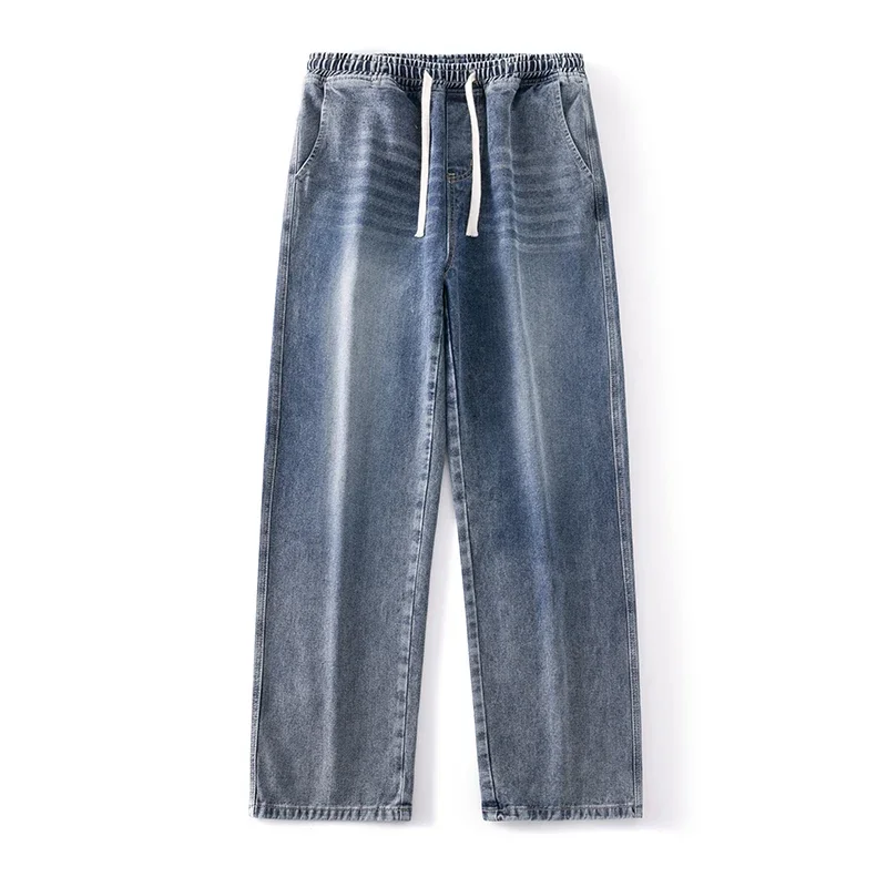 Jeans largos com cordão lavado masculino, calça de pernas largas, rua alta, nova tendência, primavera e outono, 2022