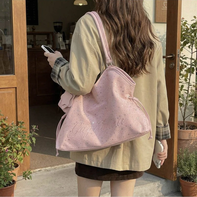 

Multi-purpose Star Tote Bag with Star Charm & Solid Design for Women's Everyday School Office Casual Weekend Errands & Daily Use