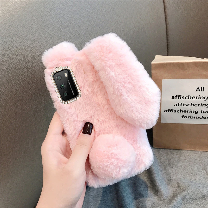 Fluffy Rabbit Fur Silicone Plush cover For Xiaomi Redmi Note 11 Note 10 Pro Redmi note 9S 8 7 6 5 Pro Note 4X  Redmi 9T 10X Case