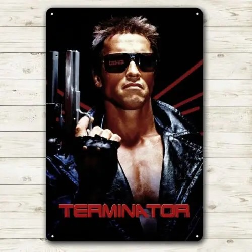 Terminator Blechschild im Vintage-Stil, Filmplakat, Werbung, Heimkino, Schwarzenegger – Aluminium