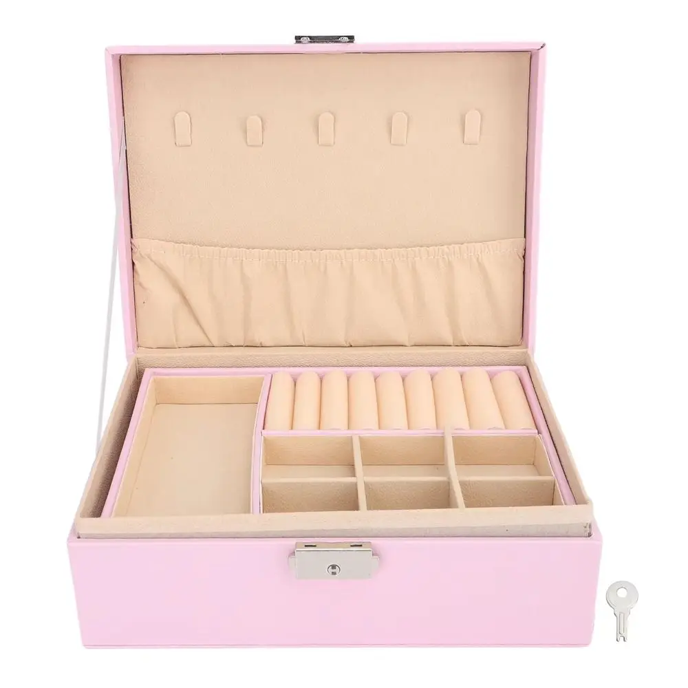 Jewelry Display Double Layer Jewelry Box Ornaments Case Storage PU Leather Displays Box Earring Holder Double Storage