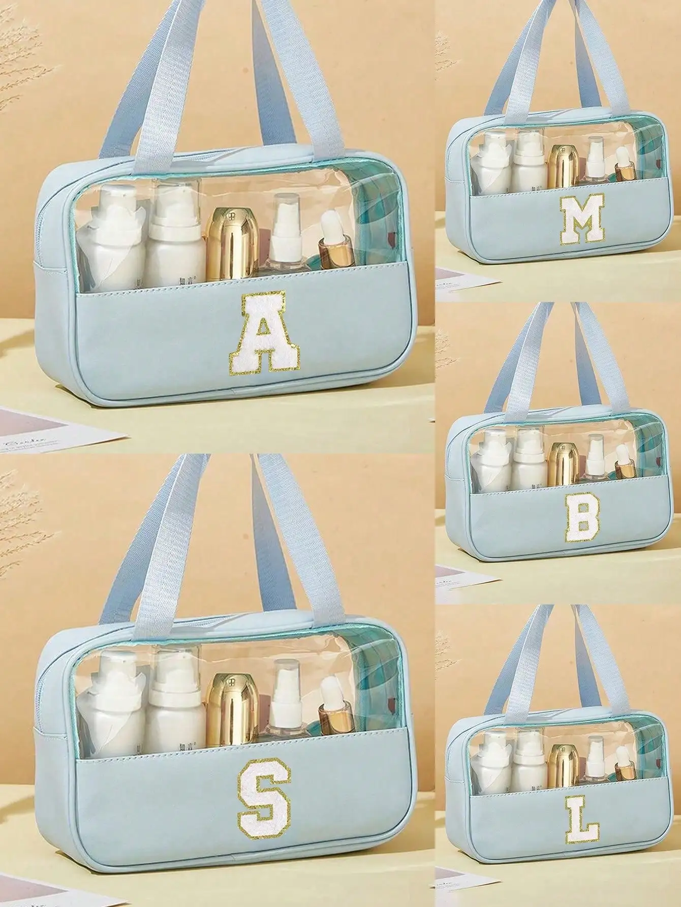 Transparent PVC Toiletry Bag,Letters Makeup Bag,Waterproof Travel Toiletry Bag,Letter Zipper Waterproof Makeup Storage Bag,Cosmetic Organizer Bag, Portable Cosmetic Travel Bag,With Handy Handle,For Travel Toiletries Accessories,Travel Essentials