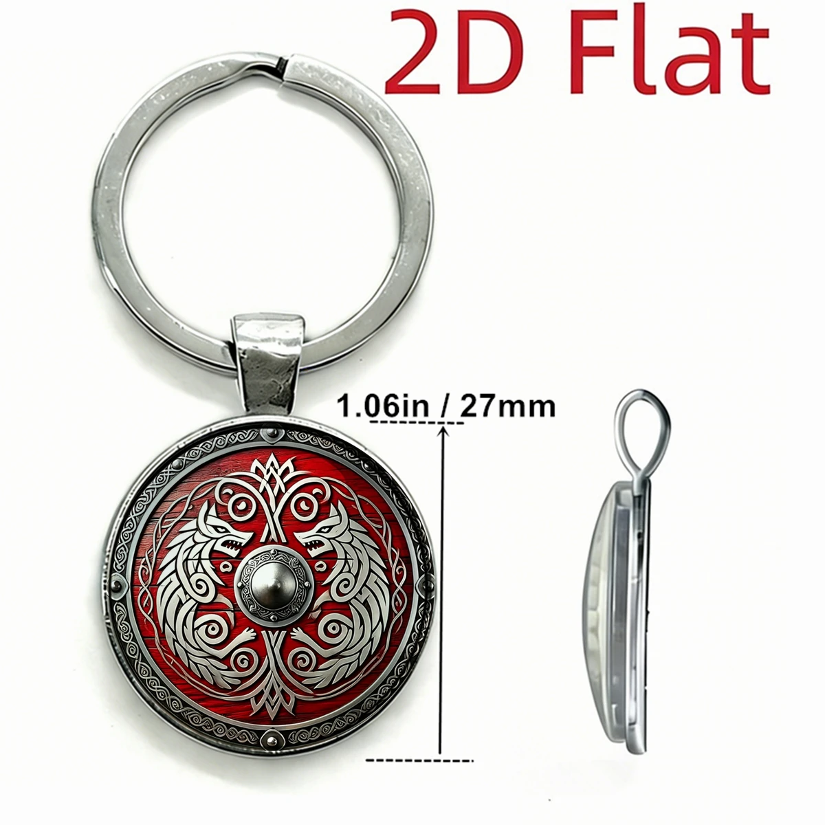 1pc Viking Double Wolf Shield 2D Glass Cabochon Keychain Nordic Viking Warrior Key Pendant Jewelry Gift Norse Amulet Key Ring
