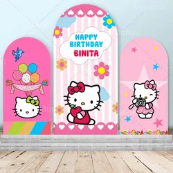 Hello Kitty Cute Party Arch Backdrop Cover Girl Kid 1st Gift Baby Happy Birthday Background Wall Custom Name Decor Banner Props
