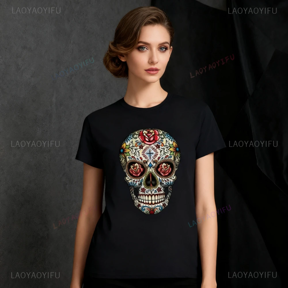 

Rose Eyes Unisex T-shirt Sugar Skull Flower Day of The Dead Shirt Mexican Heritage Gothic Dia Los Muertos Tee Women Men Tops