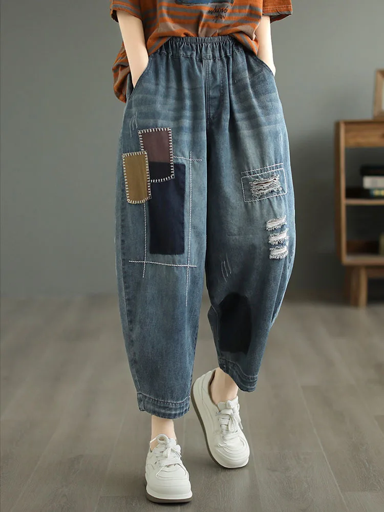 Max LuLu 2024 Summer Jeans Womens Fashion Vintage Ripped Denim Pants Korean Ladies Luxury Loose Casual Punk Holes Harem Trousers