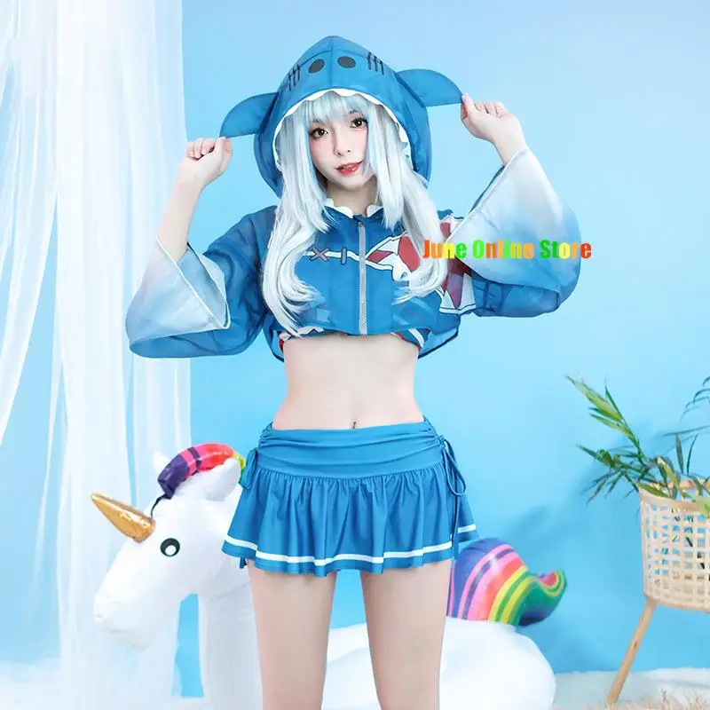 VTuber Hololive Gawr Gura disfraz de Cosplay para niñas y mujeres, trajes de baño de Anime para fiesta de Halloween, traje de baño para playa, ropa de baño