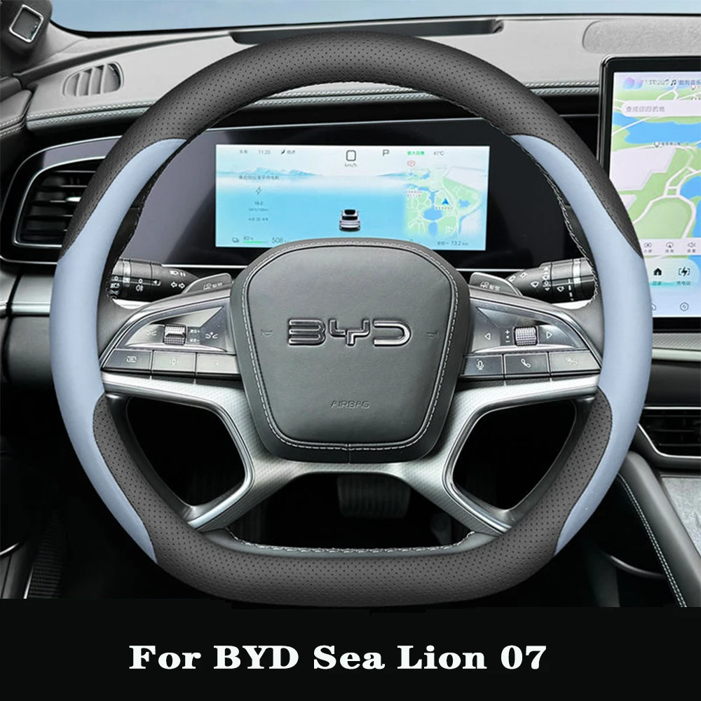 

For BYD Sea Lion 07 EV 2024Steering Wheel Cover Leather Hand sewn Steering Wheel Cover Automotive Interior Accessories