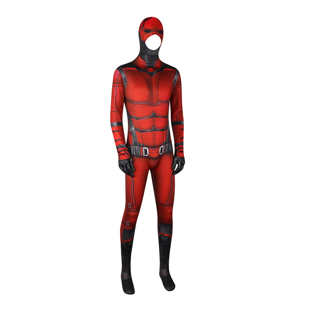 Daredevil Cosplay Superhero Costume Matt Murdock Spandex Printed Jumpsuit Headgear Adult Men Halloween Stage Clothing