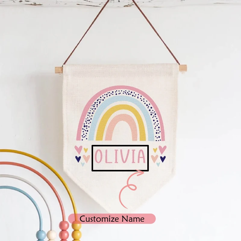 Personalised Name Banner Rainbow themed kid girl Birthday party baby shower Wall door bedroom nursery room Decoration sign Gift