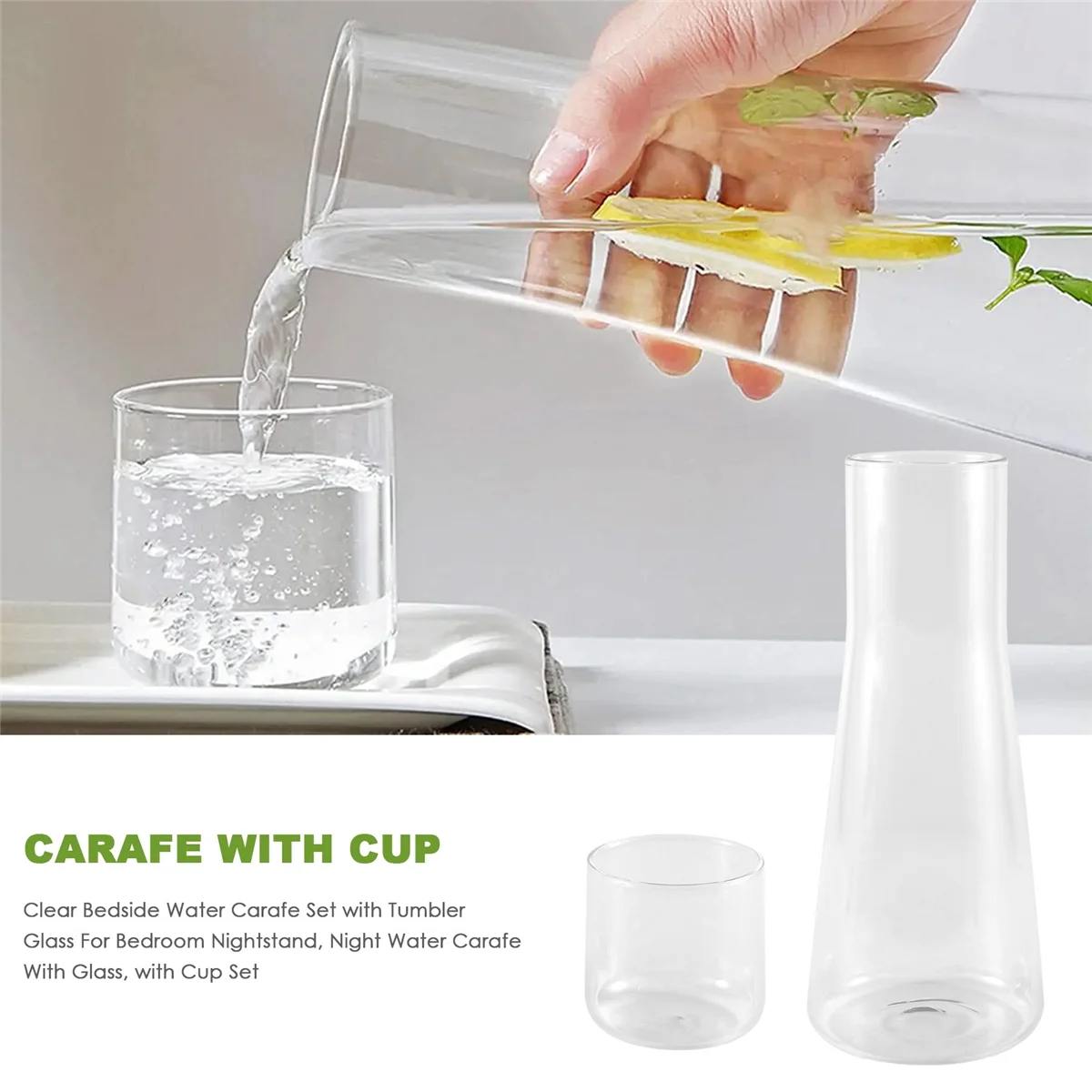 Set di caraffa per l'acqua da comodino trasparente con bicchiere per comodino della camera da letto, caraffa per l'acqua notturna con vetro, con Set di tazze