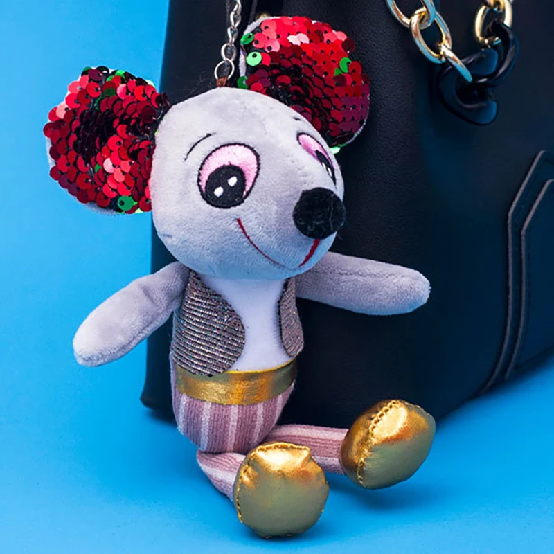 1Pcs 22cm Cute Cartoon Elf Mouse Soft Stuffed Animal Pendant New Kawaii Sequined Mouse Plush Toy Doll Key Chain Girl Gift