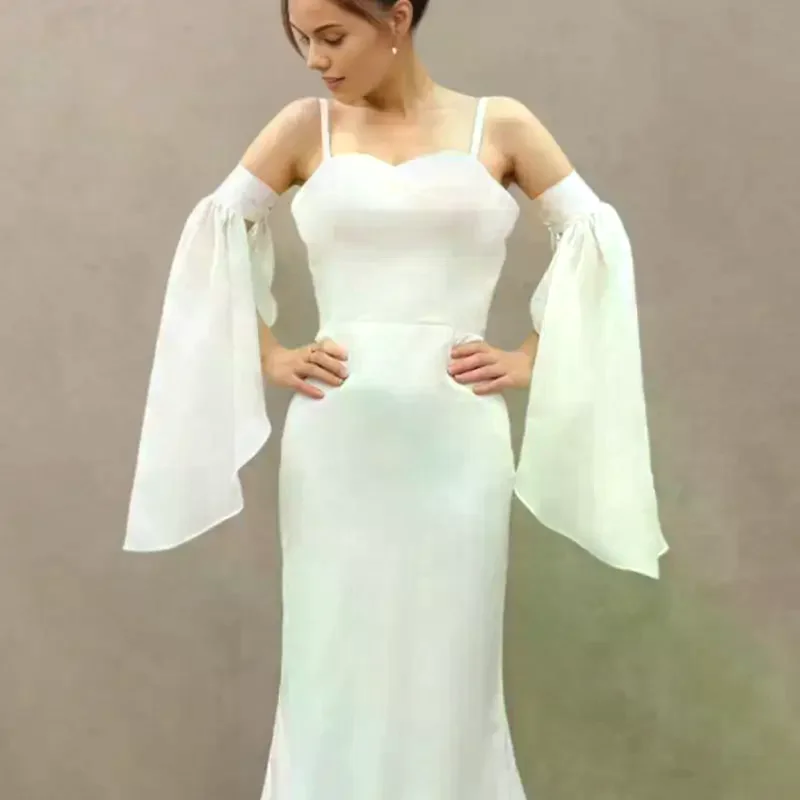 

1Pair Women Sunscreen Long Detachable Sleeves Simple Decorative Tulle Sheer Arm Warmers For Wedding Or Daily Wear Accessories