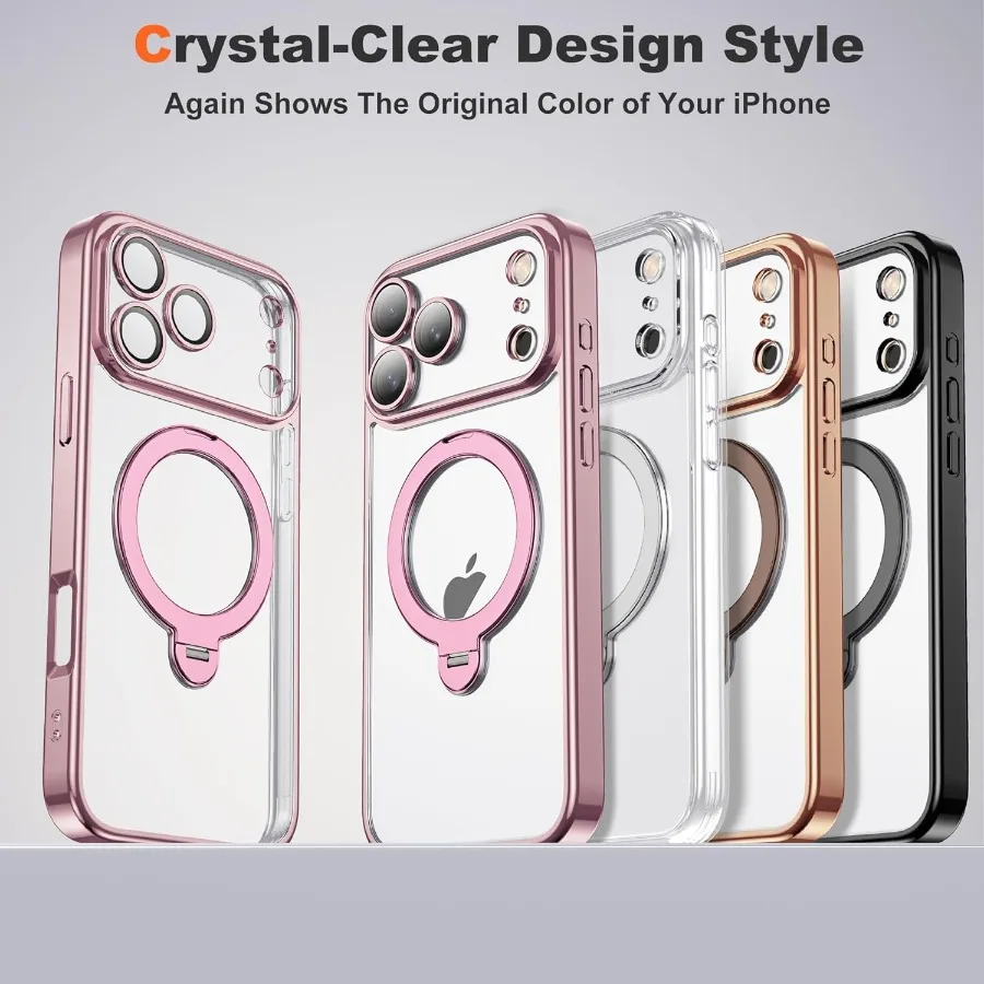 Supporto ad anello magnetico ruotabile a 360° compatibile con la custodia per iPhone 17 Pro con supporto Mag-Safe e protezione completa dell'obiettivo della fotocamera
