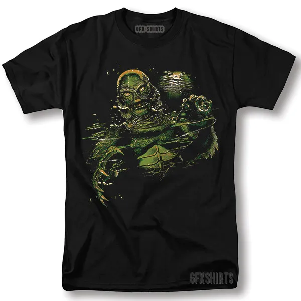 Рубашка «Существо из черной лагуны» Футболка с винтажным рисунком ужасов на Хэллоуин
